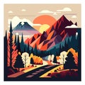 Mountain lake landscape vector illustration. Cartoon flat panorama of spring, summer Royalty Free Stock Photo