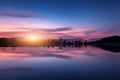 Mountain lake with moonrise at night. Night landscape