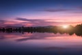 Mountain lake with moonrise at night. Night landscape