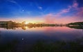 Mountain lake with moonrise at night. Night landscape Royalty Free Stock Photo