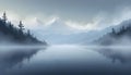 Mountain lake in the morning mist. Landscape with mountains. Generative AI Royalty Free Stock Photo