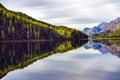 Mountain lake panorama with mountains reflection. Idyllic look. Autumn forest. Silvaplana Lake, Royalty Free Stock Photo