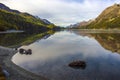 Mountain lake panorama with mountains reflection. Idyllic look. Autumn forest. Silvaplana Lake, Royalty Free Stock Photo