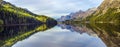 Mountain lake panorama with mountains reflection. Idyllic look. Autumn forest. Silvaplana Lake, Royalty Free Stock Photo