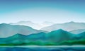 Mountain lake peaceful landscape, misty calm natural background. Blue mountain hills landscape. Vector illustration Royalty Free Stock Photo