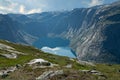 Mountain lake picturesque landscape, Norway, Trolltunga rock, Ringedalsvatnet lake Royalty Free Stock Photo
