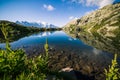 Mountain Lake Reflecting Iconic Mont-Blanc Snowy Peaks on a Sunny Day Royalty Free Stock Photo