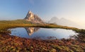 Mountain lake reflection, Dolomites, Passo Giau Royalty Free Stock Photo