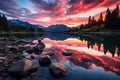 Mountain lake in the Rocky Mountains of Canada. Colorful summer landscape, AI Generated Royalty Free Stock Photo