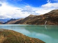 Bluish-green waters of mountain lake high alpine, fall season landscape