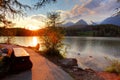 Mountain lake in Slovakia at sunset - Strbske pleso