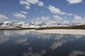 Mountain lake and snow capped mountains, Kyrgyzstan