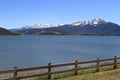 Mountain Lake with snow and fence