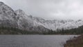 Mountain lake with snowy rock ridge