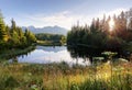 Mountain lake Strbske pleso and High Tatras national park, Slovakia - landscape