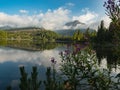 Mountain lake Strbske pleso in National Park High Tatra, Slovakia, Europe. Nature mountain scene with beautiful lake in Slovakia T Royalty Free Stock Photo