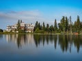 Mountain lake Strbske pleso in National Park High Tatra, Slovakia, Europe. Nature mountain scene with beautiful lake in Slovakia T Royalty Free Stock Photo