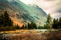 Mountain lake on a Sunny day. Autumn weather in the mountains