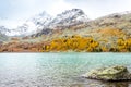 Mountain lake on a Sunny day. Autumn weather in the mountains