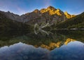 Mountain lake during sunrise - Morskie Oko, Tatra Mountains, Poland Royalty Free Stock Photo