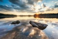 Mountain lake sunset with beautiful reflections Royalty Free Stock Photo