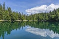 Mountain lake surrounded by dense coniferous and beech forest. Montenegro, Europe Royalty Free Stock Photo