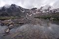 Mountain lake,transparent water.Stones,haze,rocks. Royalty Free Stock Photo