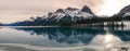 Mountain Lake Wide Panoramic Landscape Rugged Mountains Peak Range Canmore Alberta Canadian Rockies Frozen Blue Lake