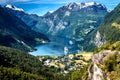 Mountain Landscape with Aerial View of Geiranger Fjord in Summer