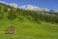 Mountain landscape along the road to Campolongo pass, Dolomites