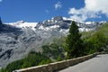 Mountain landscape along the road to Stelvio pass at summer. Glacier