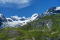 Mountain landscape along the road to Stelvio pass at summer. Glacier