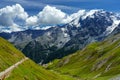 Mountain landscape along the road to Stelvio pass at summer. Glacier