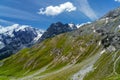 Mountain landscape along the road to Stelvio pass at summer. Glacier