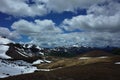 Mountain landscape Andes in Patagonia, Hikers walking on snow mountainside, Villarrica traverse hiking trail in Villarrica