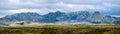 Mountain landscape in approach of Lakagigar volcanic fissure in South of Iceland. View from the road Lakavegur F206