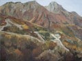 Mountain landscape, autumn in the mountains, oil painting mountains