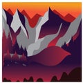 Mountain landscape background, colorful illustration, flat design, vector Royalty Free Stock Photo