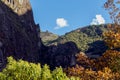 Mountain landscape background with peruvian Andes mountains in the clouds