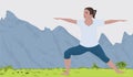 Mountain landscape background and a woman doing yoga excercise Royalty Free Stock Photo