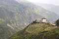 Mountain landscape in Bhutan with a Buddhist monastery on top of a mountain, Haa Valley, Bhutan Royalty Free Stock Photo