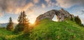 Mountain landscape with big rock at sunset - Low Tatras, Slovakia Royalty Free Stock Photo
