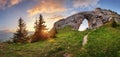 Mountain landscape with big rock at sunset - Low Tatras, Slovakia Royalty Free Stock Photo