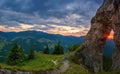 Mountain landscape with big rock at sunset - Low Tatras, Slovakia Royalty Free Stock Photo