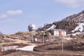 Mountain landscape. Building of planetarium. Beautiful scenery Royalty Free Stock Photo