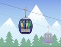 Mountain landscape with cabin ski cableway vector illustration