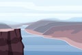 Mountain landscape canyon, river, rocks, open space, vector, illustration, isolated