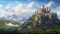 mountain landscape with castle. fairy tale castle. AI Generative Royalty Free Stock Photo