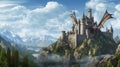 mountain landscape with castle. fairy tale castle. AI Generative Royalty Free Stock Photo