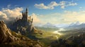 mountain landscape with castle. fairy tale castle. AI Generative Royalty Free Stock Photo